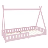 thumbnail of ML-Design Kinderbett Tipi 90 × 200 cm Rosa mit Rausfallschutz & Lattenrost – Kiefer massiv, Hausbett mit Zaun, Bodenbett/Spielbett