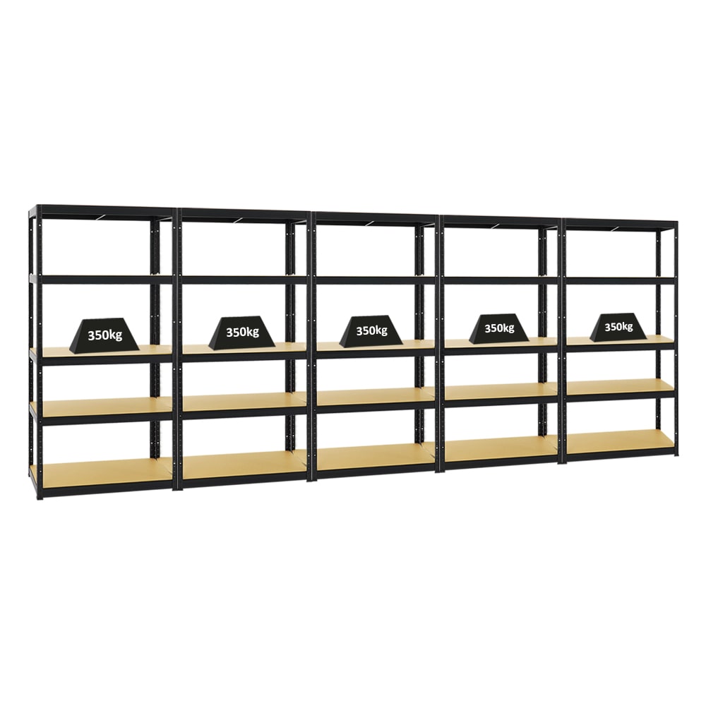 PROREGAL Mega Deal | 5x Schwerlastregal Slim Elephant S | HxBxT 180x90x45 cm | 5 Ebenen | Fachlast 350 kg | Schwarz | Stecksystem Lagerregal 5 Stk.
