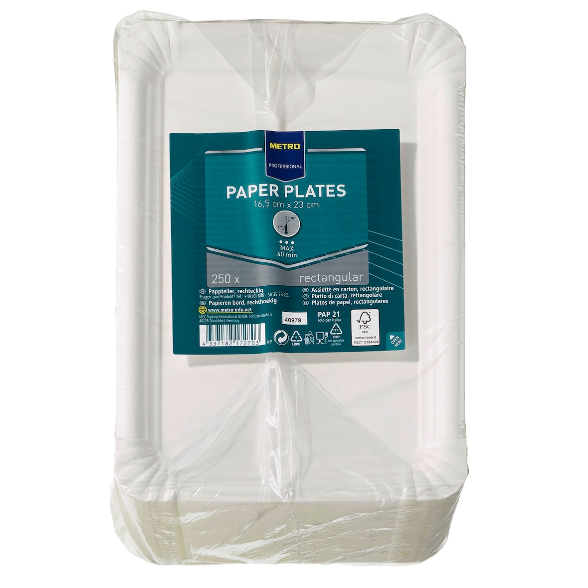 METRO Professional, Taartborden, karton, 16,5 x 23 cm, rechthoekig, wit, 250 stuks
