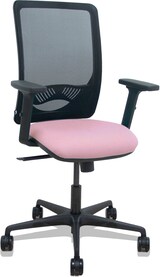 thumbnail of Silla Zulema sincro malla negra asiento bali rosa brazos 2D ruedas 65mm