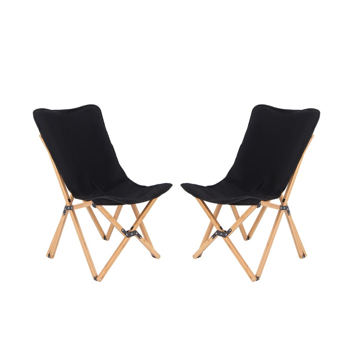 Helloshop26 - Juego de 2 sillas de jardín plegables 52 x 72,5 x 92,5 cm cómodas portátiles diseño moderno en bambú negro 20_0012449