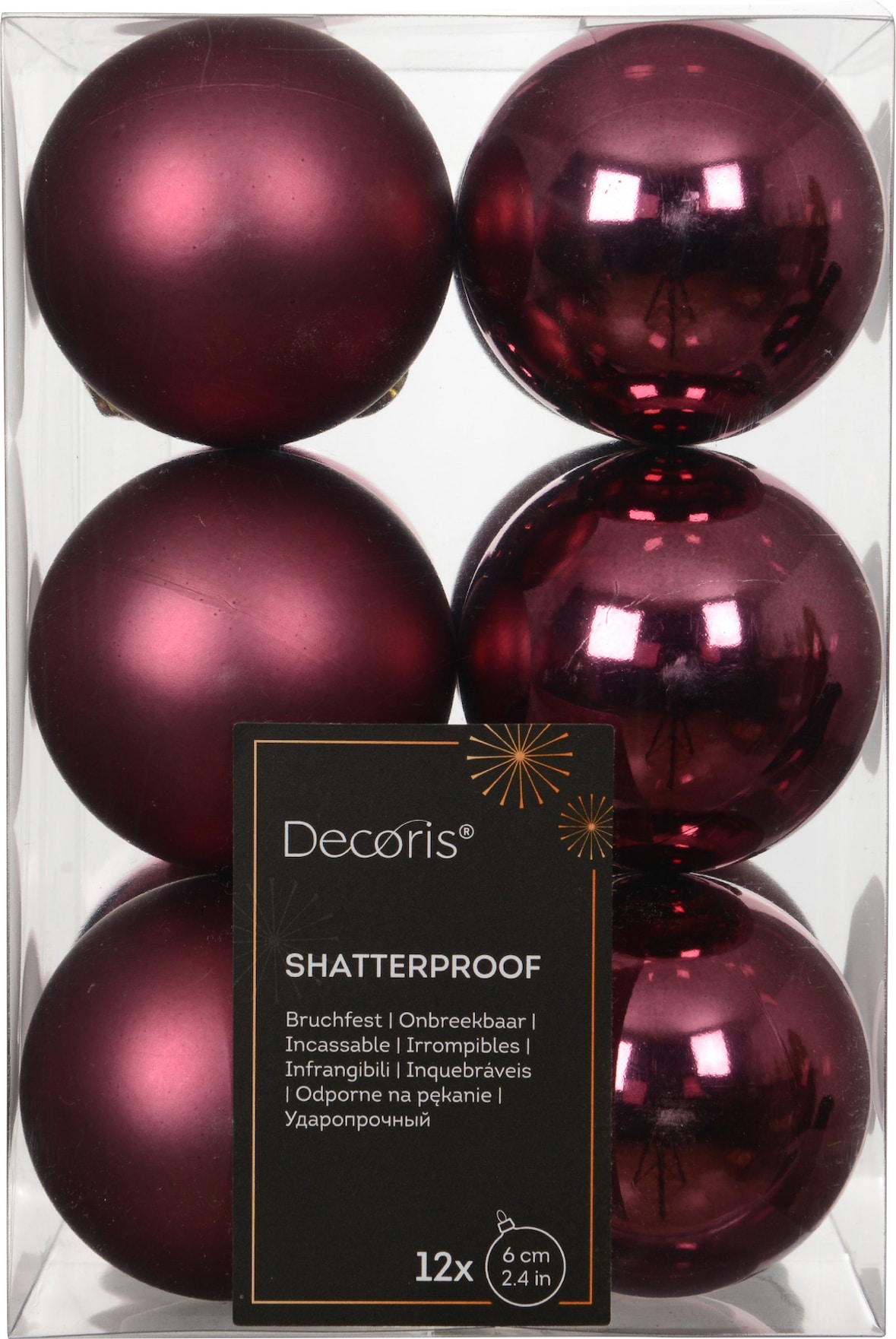 12 Weihnachtskugeln Kunststoff 6cm Christbaumkugeln - Weihnachtsbaumkugeln Christbaumschmuck Weihnachtsbaumschmuck bruchsicher Dunkelrosa