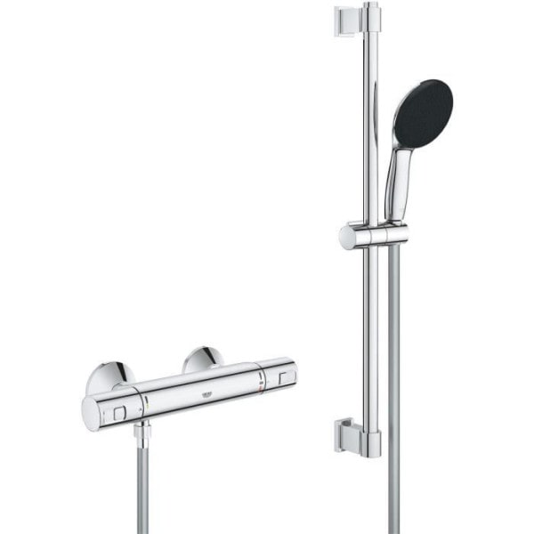 Ensemble de douche avec mitigeur thermostatique, pommeau 1 jet, barre 60cm et flexible - GROHE 34597001 - Economie d'eau - Chrom Grohe