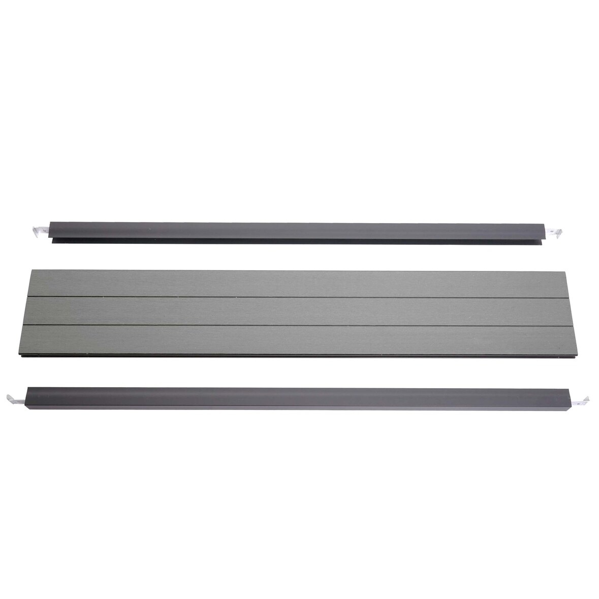 Abschluss-Set für WPC-Sichtschutz Sarthe, Abschlussprofil Windschutz, Alu-Pfosten ~ 90cm, grau