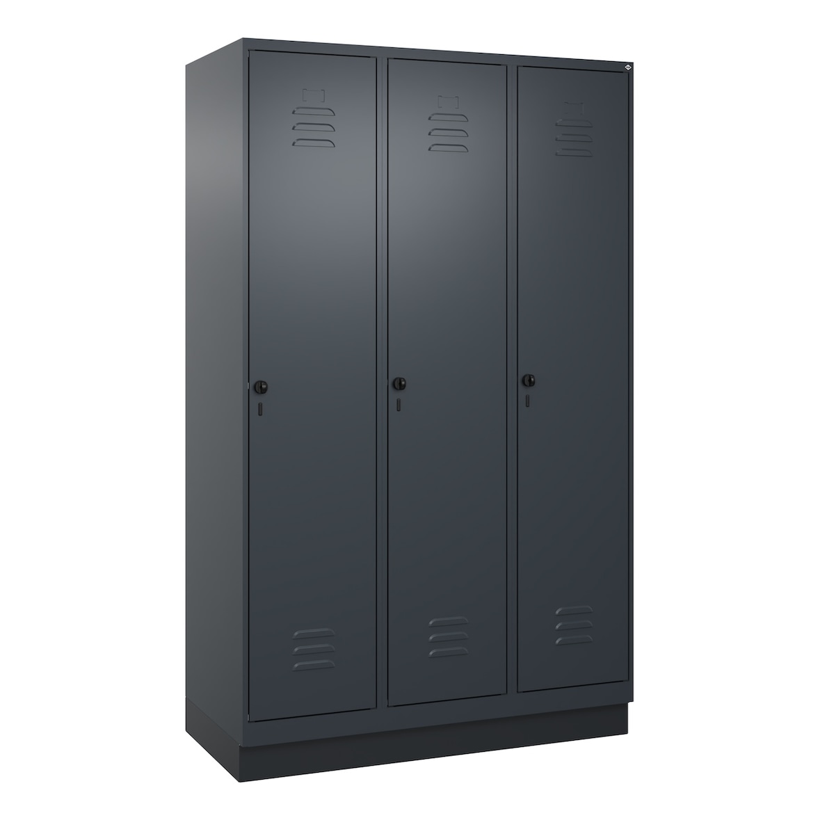 C+P Spind Classic PLUS, Sockel, 3 Abteile, HxBxT 195x120x50cm, Sicherheitsdrehriegel, Anthrazit von PROREGAL