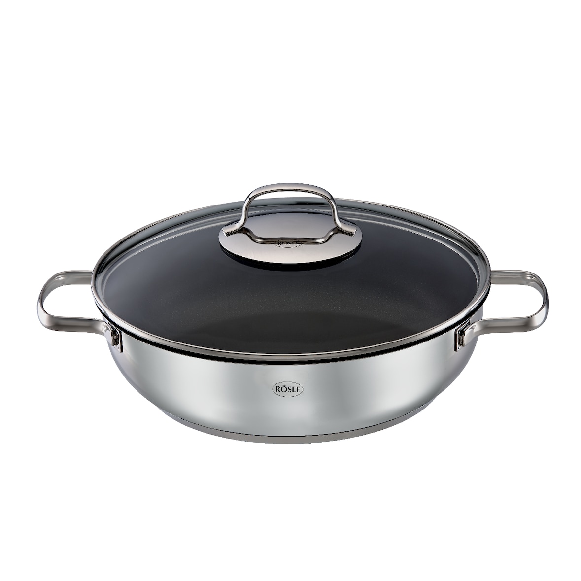 Rösle Servierpfanne Elegance, Edelstahl 18/10 mit Aluminiumkern, Ø 28 cm, 4 L, Antihaftbeschichtung, mit Glasdeckel, silber