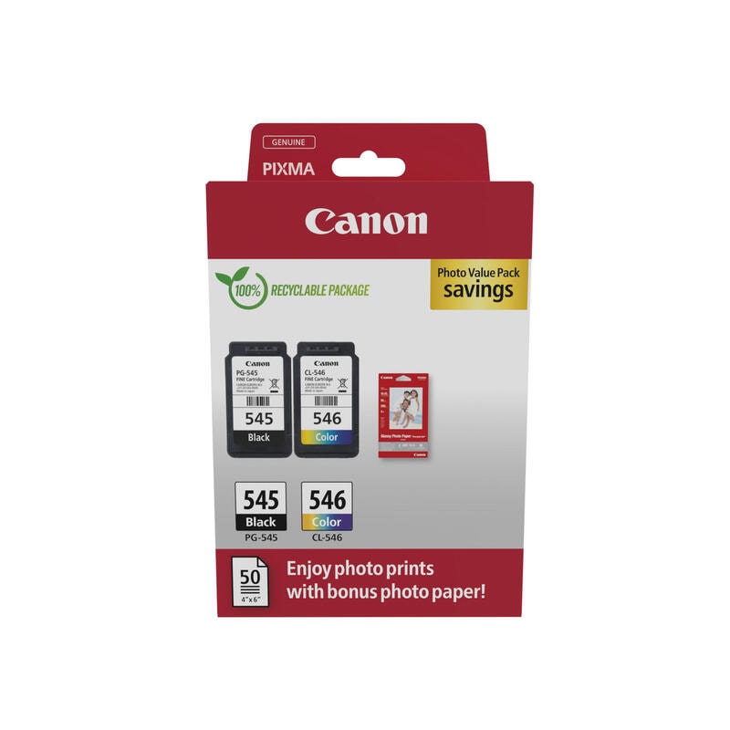 Canon Canon Value Pack Zwart / Diverse kleuren / Wit Pg-545 + Cl-546 Photo Value Pack 8287B008 360 exemplaren