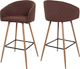 thumbnail of 2er-Set Barhocker HWC-D72, Barstuhl Tresenhocker Küchenhocker mit Lehne, Metall Holzoptik ~ Stoff/Textil, braun