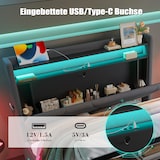 thumbnail of Merax Doppelbett 140 x 200CM Polsterbett – Kopfteil mit LED und Ablageflächen, extra Stauraum unten, mit Lattenrost, USB-Anschlüsse, grau