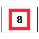 thumbnail of Höchstgeschwindigkeit 8 km/h nicht zu überschreiten Schild mit Symbol A6 (105x148mm)