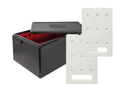 KIT FRÍO - 1 contenedor isotérmico PPE 105L - Apertura superior - Tamaño adecuado para cajas de 60 x 40 cm + 2 placas frías GN1/1 4kg