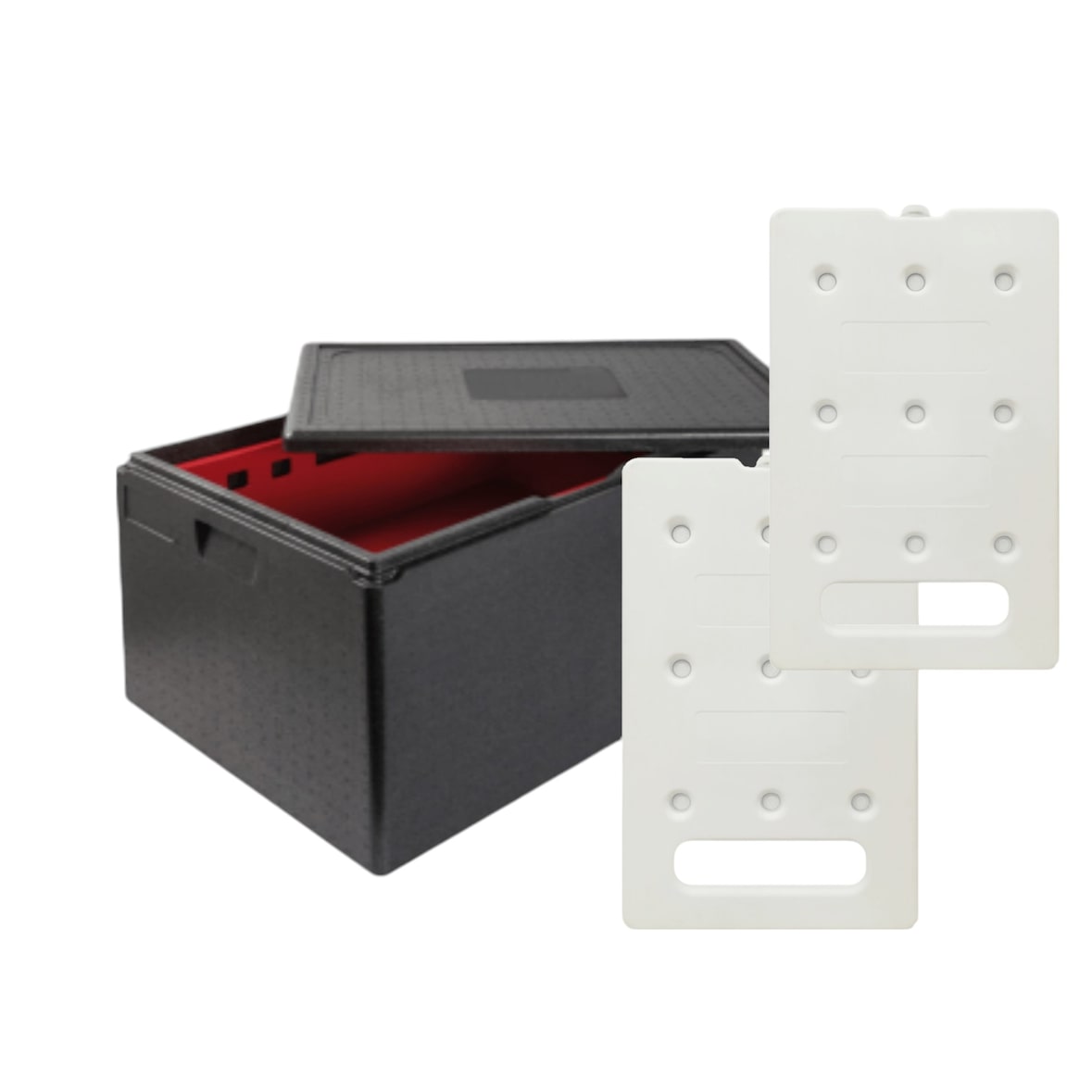 KIT FRÍO - 1 contenedor isotérmico PPE 105L - Apertura superior - Tamaño adecuado para cajas de 60 x 40 cm + 2 placas frías GN1/1 4kg