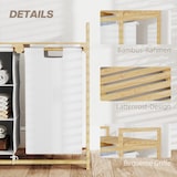 thumbnail of Wäschekorb Wäschesammler aus Bambus Weiß 70x36x70 cm mit 2 herausziehbaren Wäschesäcken Ablage seitliche Griffe Lattendesign