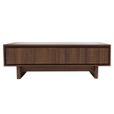 thumbnail of Mesa de centro HWC-O33, mesa para sofá, mesa de apoio para sala de estar, 2 gavetas, 2 compartimentos, melamina 40x120x60cm ~ castanho