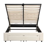 thumbnail of Bett mit höhenverstellbarem Kopfteil, Stauraum, Hydraulikfunktion, europäisches Design, Metallfüße, Schubladen, modernes Doppelbett Beige