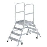 thumbnail of PROREGAL Podesttreppe beidseitig begehbar mit Federrollen | Aluminium geriffelt | 4 Stufen | Rutschsichere Leiterschuhe
