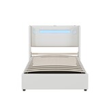 thumbnail of Merax Polsterbett 90x200 Bett mit LED-Lichtleiste, Bluetooth-Player und USB-Aufladung, PU-Leder-Aufbewahrungsbett, Weiß