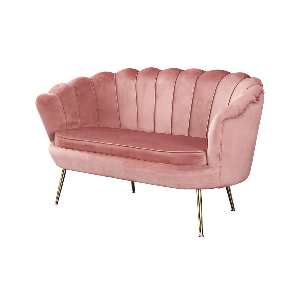 SalesFever schelp sofa | fluwelen stofhoes | goudkleurig metalen frame | B 136 x D 77 x H 78 cm | roze