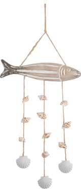 thumbnail of Mobile Fisch und echte Muscheln aus Mdf Holz 20,5x31cm Hängedeko Mobile Balkon Fenster Terrasse Garten Maritime Girlande Meerestiere Braun Weiß