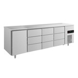thumbnail of Gastro Kühltisch 1 Tür 9 Schubladen Umluftkühlung 2330x700x850mm -2/+8°C  632l