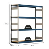 thumbnail of PROREGAL Weitspannregal ELCH Stecksystem T-Profil | Grundregal | HxBxT 200x201x50cm | 4 Ebenen | Spanplatten-Fachboden | Fachlast 400kg | Enzianblau
