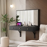 thumbnail of Schminktisch 100x45x105 cm Schwarz mit Spiegel, 3 Schubladen und integrierter Steckdose für Schlafzimmer