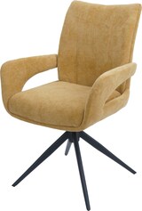 thumbnail of Esszimmerstuhl HWC-O78, Küchenstuhl Stuhl, drehbar Auto-Return, Stoff/Textil Chenille (310g/m²) Öko-Tex ~ senfgelb