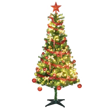 HOMCOM Árvore de Natal Artificial com 150 Luzes LED 480 Ramos com 100 Decorações Suporte de Aço Ø86x180 cm Verde