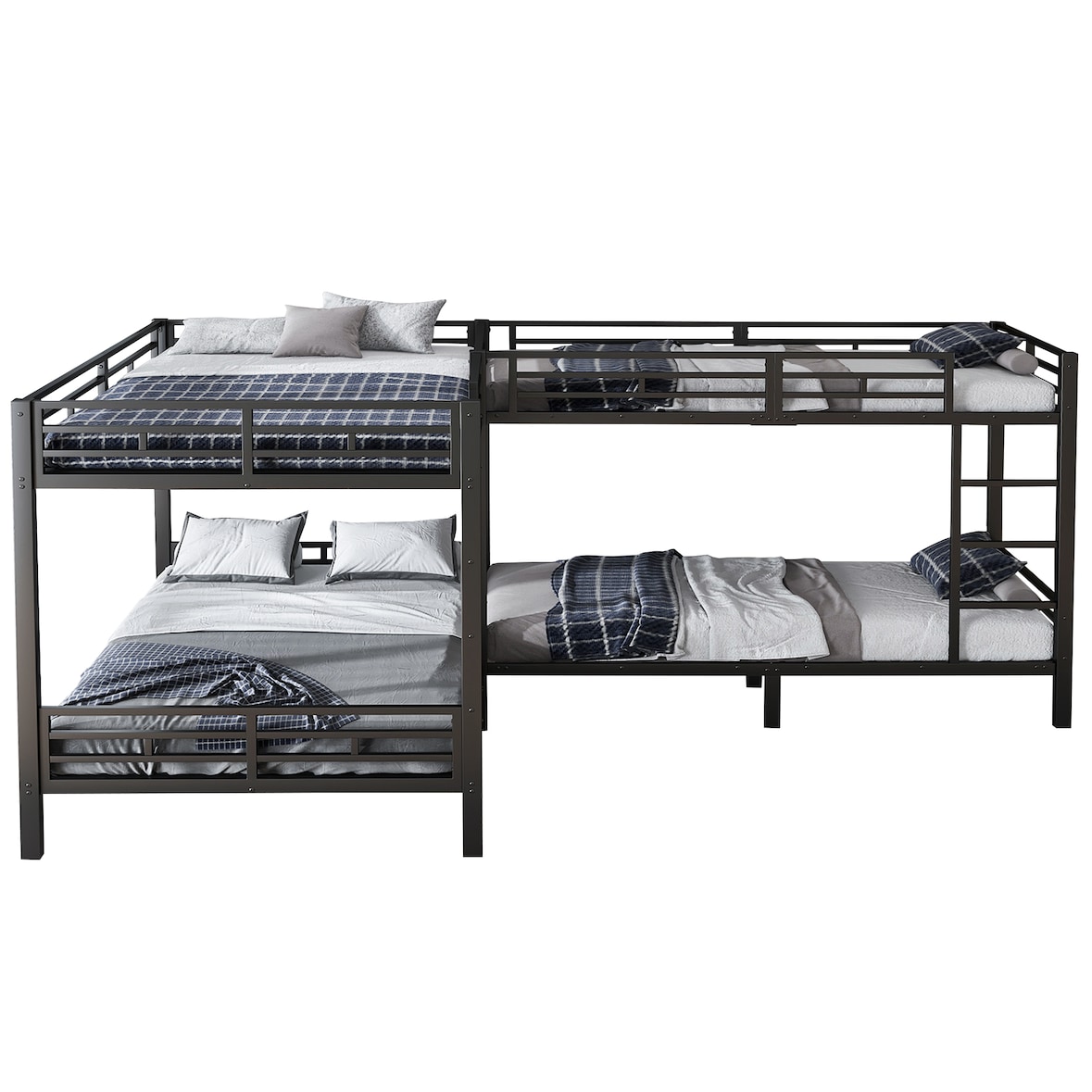 Eisenbett 90x200cm & 140x200cm, Etagenbett mit dreistufiger Leiter in Schwarz für flexible Schlaflösungen