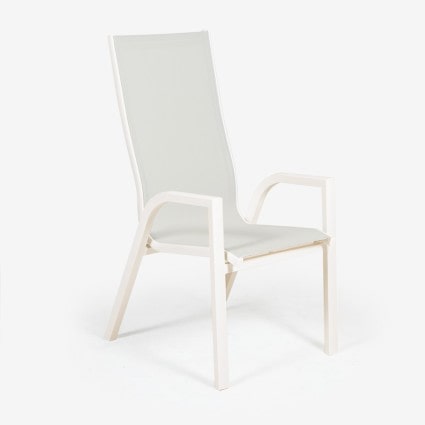 Poltrona de exterior, encosto alto, Alumínio e têxtil, Branco envelhecido, 112x65x56