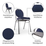 thumbnail of Stapelstuhl 6er-Set, Bankettstuhl stapelbar & gepolstert, Silber/Blau, robust, mit stabilem Stahlrahmen | Raburg Vienna
