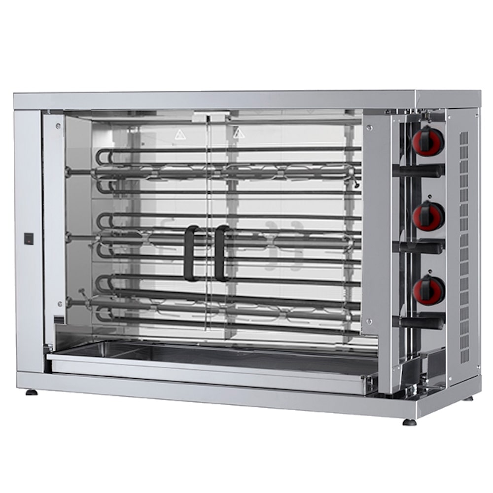 Elektrischer hähnchengrill 3 schwerter = 15/18 hühner - 1100x450x780 mm - 12600 W 400/3V - 53153081 Eurast