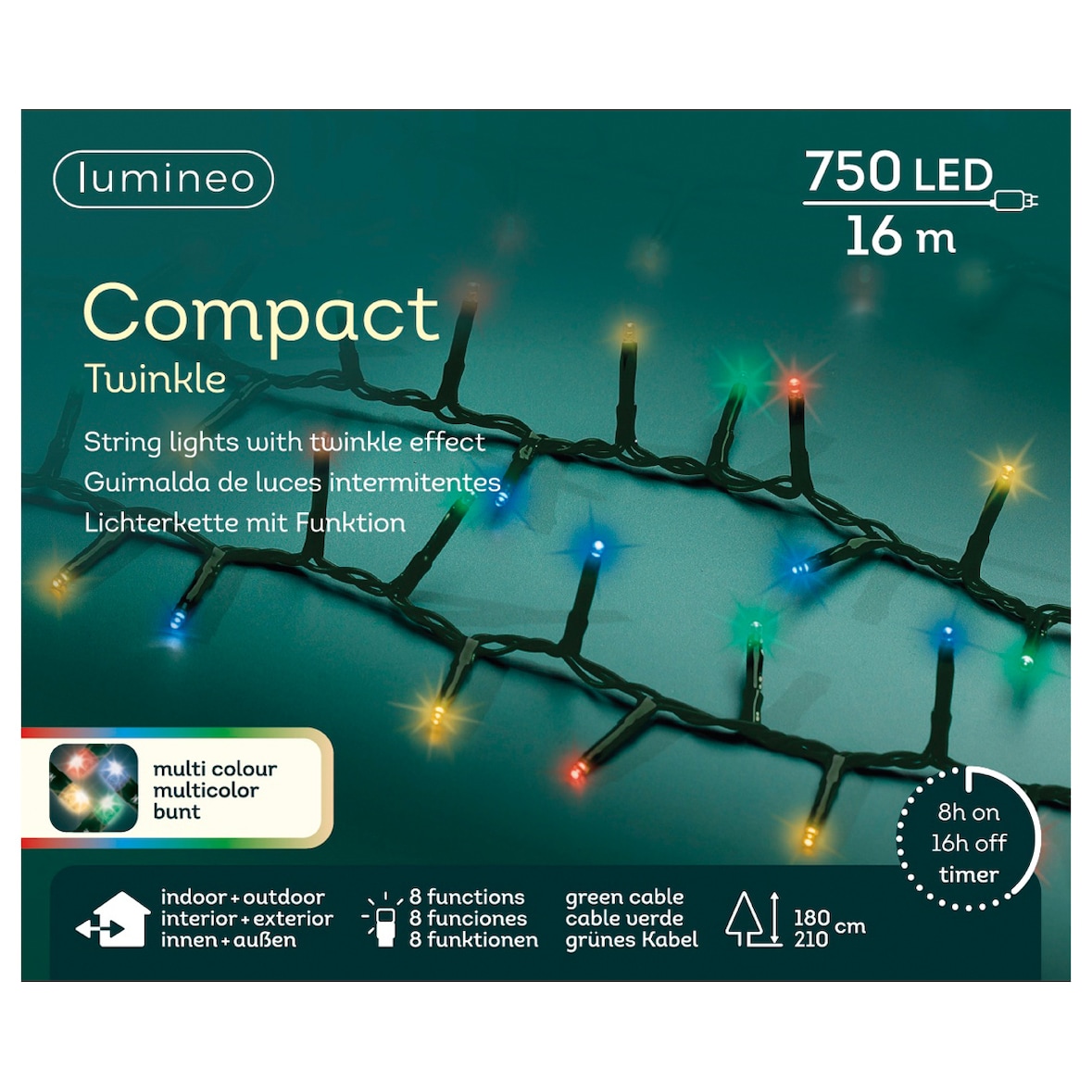 GUIRLANDA DE LED COMPACTA PISCANDO EXTERIOR MULTICOLOR 750 LEDS CABO VERDE 21M