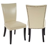 thumbnail of Set van 2 eetkamerstoelen Chesterfield, keukenstoel, klinknagels MVG-gecertificeerd ~ kunstleer, crème, donkere poten
