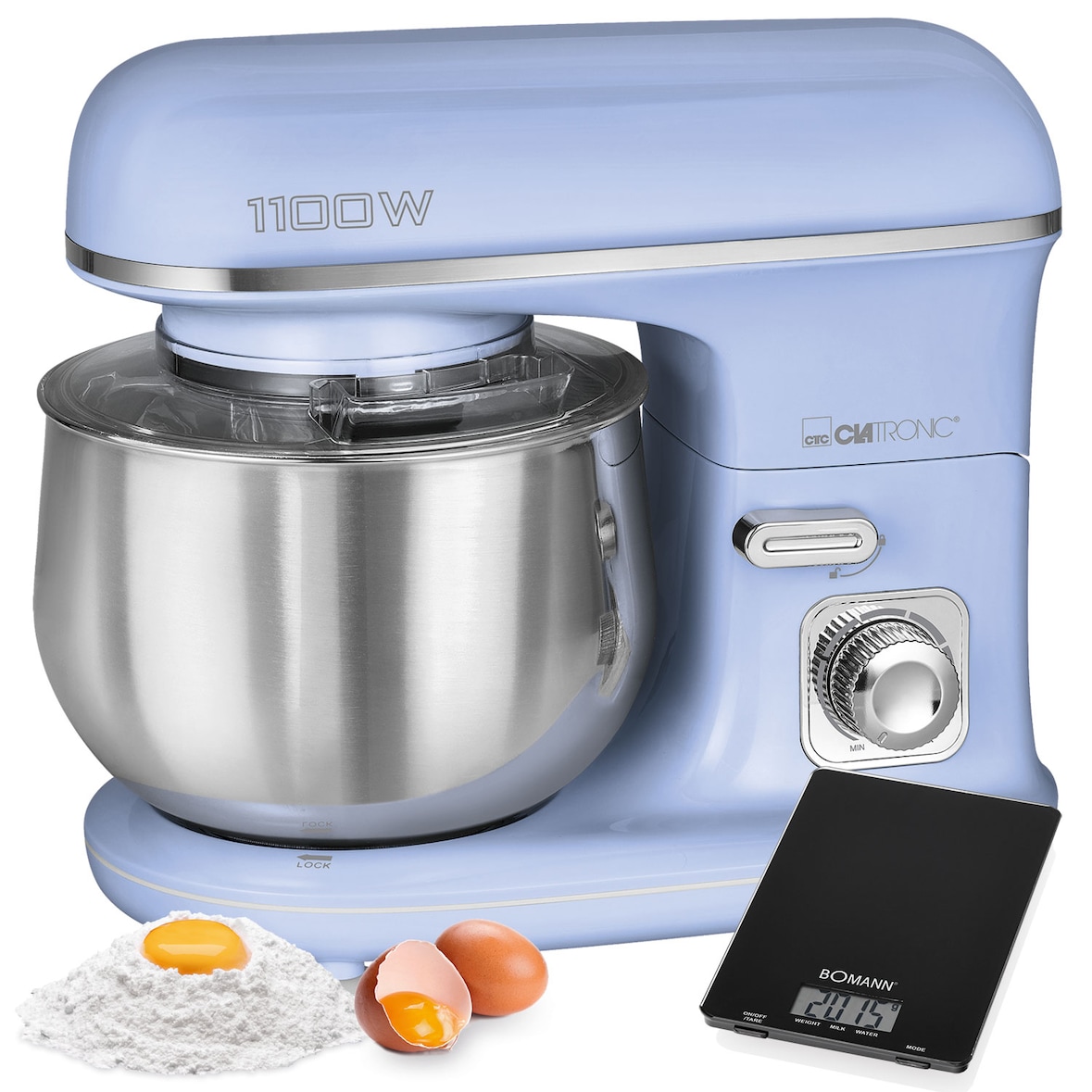 Robot pétrin multifonction 5L 1100W  KM 6030 CB Bleu usage non-intensif Bomann
