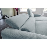thumbnail of KAWOLA Sofa LAISKA Ecksofa Relaxfunktion teilmotorisch Cord hellblau Longchair rechts