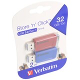 thumbnail of Verbatim USB 3.2 Stick 32GB, Store'n'Click, rot-blau Typ-A, (R) 80MB/s, (W) 25MB/s, Retail-Blister (3-Pack)
