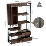 thumbnail of Bücherregal 173x100x30 cm mit Türen und Schubladen in Schwarz Braun, industrieller Stil für Wohnzimmer und Arbeitszimmer