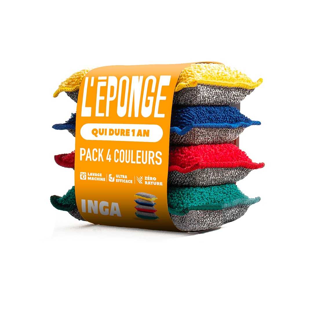 Pack 4 éponges grattantes lavables de 4 couleurs