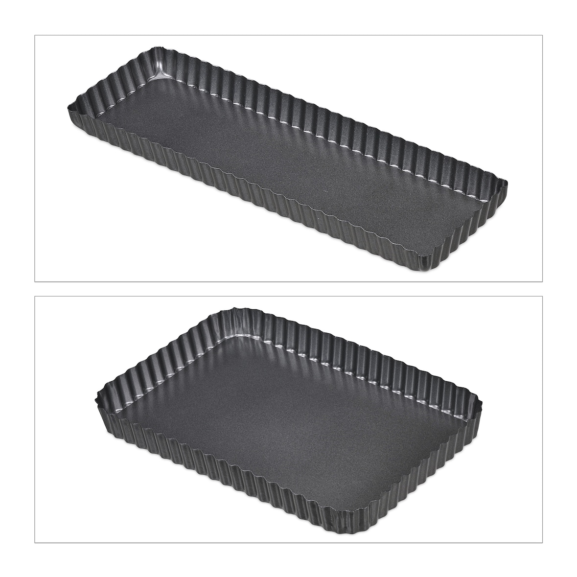 Relaxdays Tarteform, 2er Set, mit Hebeboden, antihaftbeschichtet, 2 Größen, rechteckig & länglich, Quicheform, anthrazit