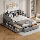 thumbnail of Massivholz-Kombibett 140x200 cm mit Kopfteil und Stauraum – elegantes Design und hohe Funktionalität Grau