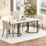 thumbnail of Esstisch 140x80x75 cm Rechteck Weiß mit Marmormuster MDF Tischplatte Metallgestell verstellbare Füße, modern für Küche Esszimmer Büro
