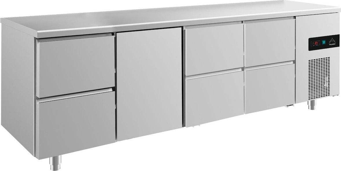 Gastro Kühltisch 1 Tür 6 Schubladen Umluftkühlung 2330x700x850mm -2/+8°C ISO 50mm
