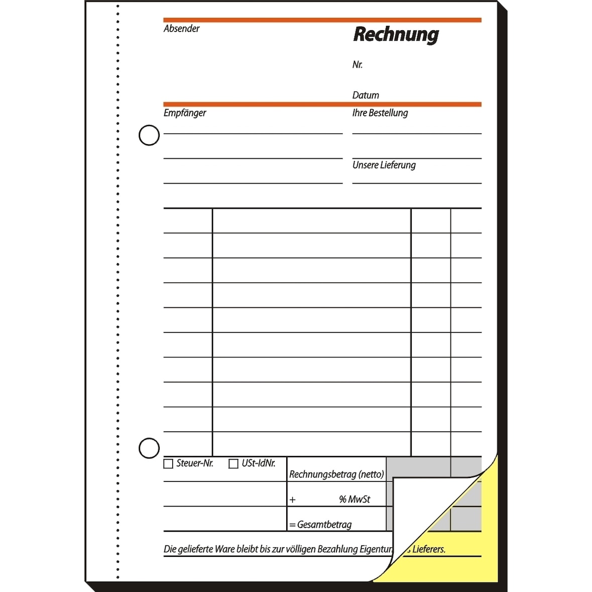 Formularbuch Rechnung A6 hoch selbstdurchschreibend VE=2x40 Blatt