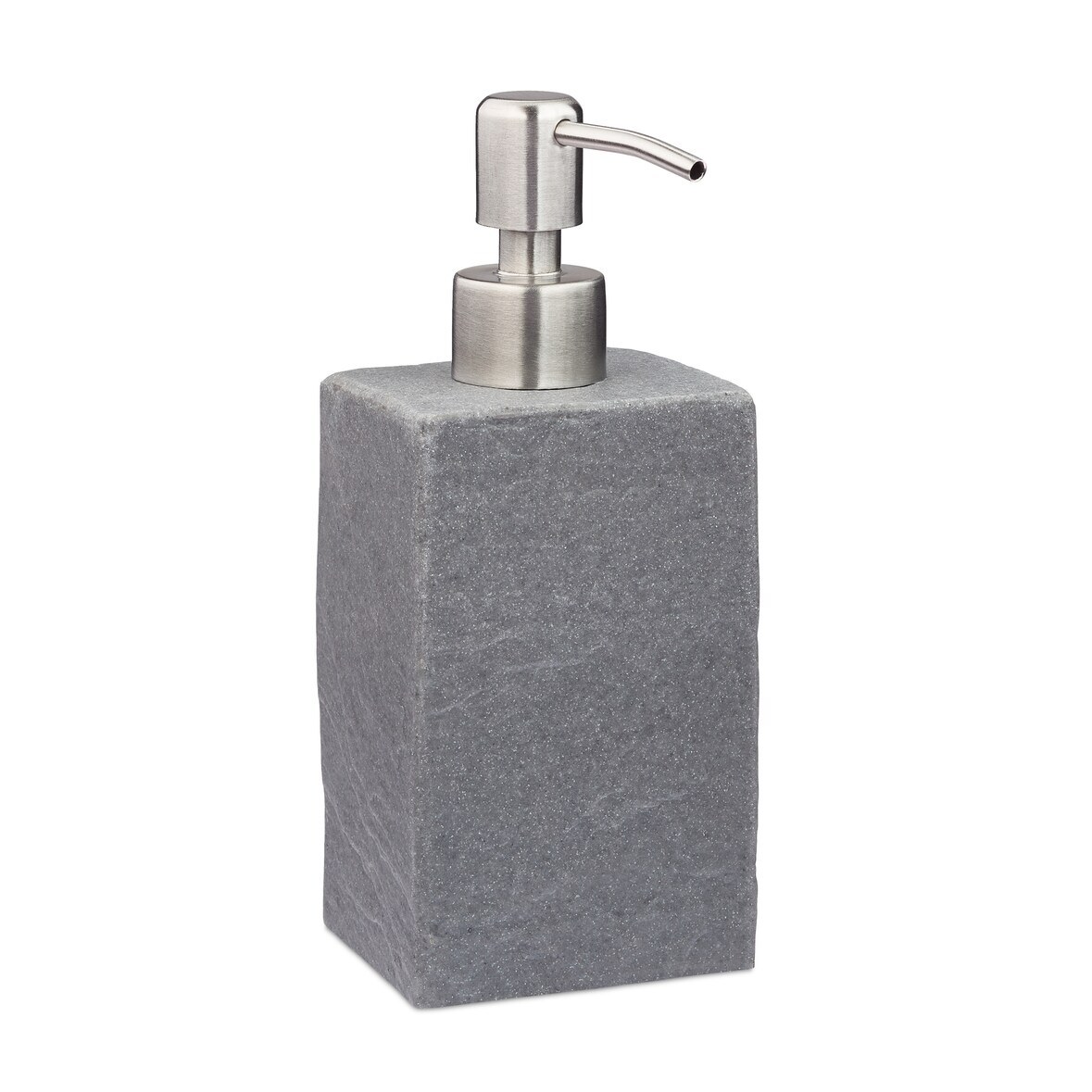 Relaxdays Seifenspender, 200 ml, nachfüllbar, Bad, WC, Küche, Flüssigseifenspender, Polyresin, Edelstahlpumpe, grau