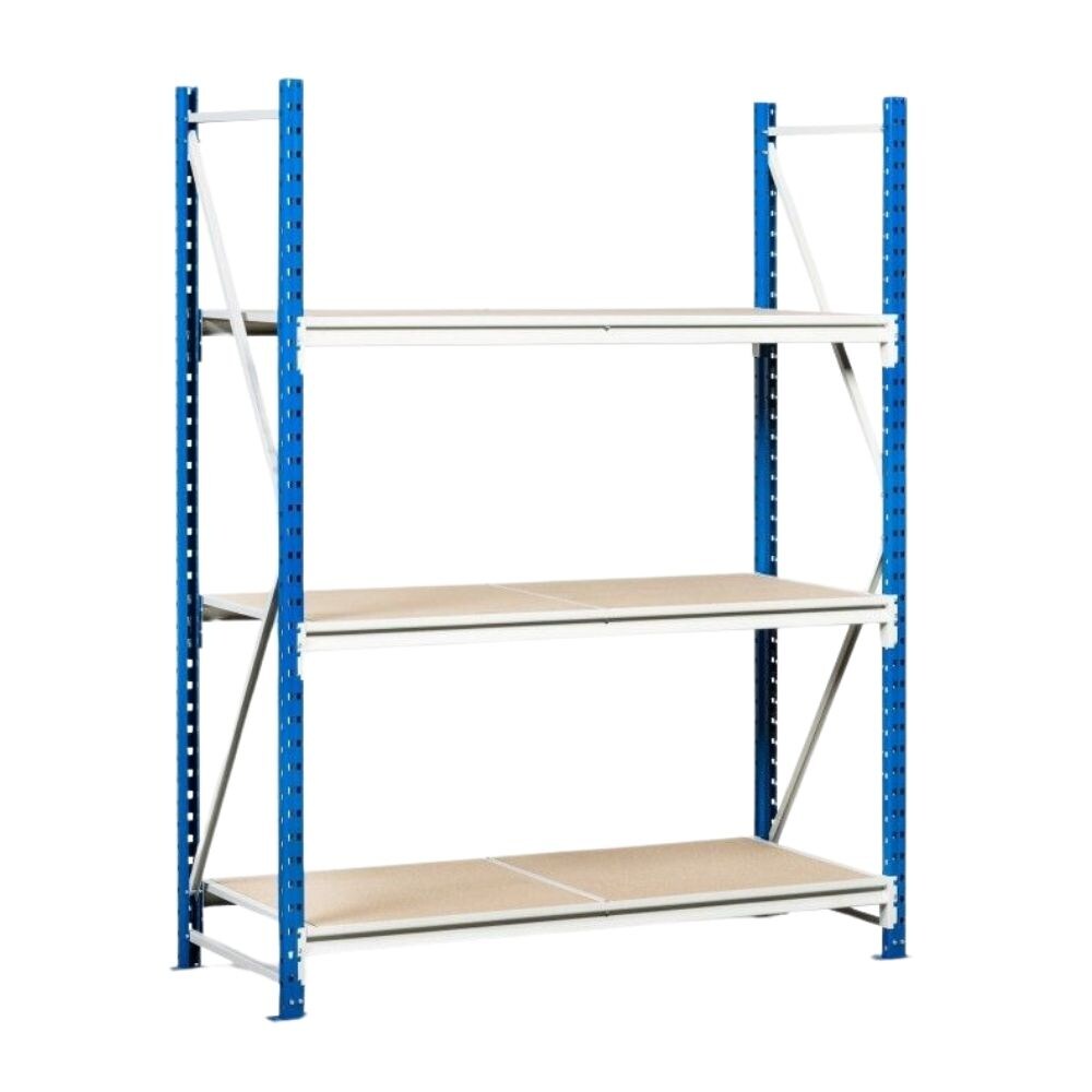 PROREGAL Weitspannregal MAXIMUS | Grundregal | HxBxT 300x150x40cm | 3 Ebenen | Spanplatten-Fachboden | Fachlast 475kg | Lichtblau/Lichtgrau