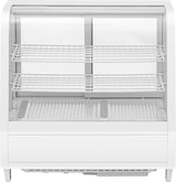 thumbnail of Romux® Kühlvitrine Weiß 2 Fachböden mit 2 Schiebetüren 100 Liter Zwangslufkühlung | Tischkühlvitrine Gebogenes Glas