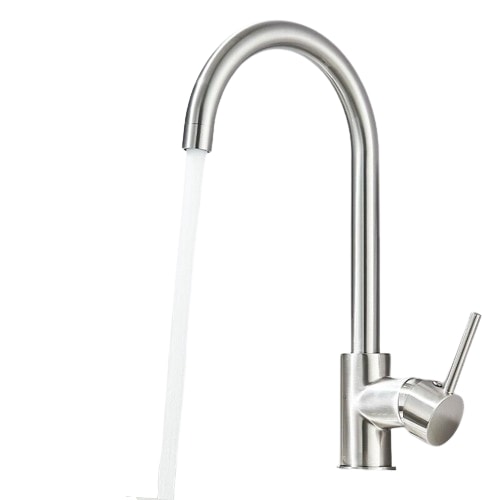JULIE | Niederdruck Edelstahl Küchenarmatur Silber gebürstet | Schlichter Gastro Wasserhahn für Boiler 3 Anschlüsse | Mischbatterie Küche