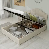 thumbnail of Polsterbett 140x200 mit Komfort-Kopfteil, modern minimalistisches Design, stabiler Rahmen, langlebige Konstruktion, hochwertiges Stoffbett Beige