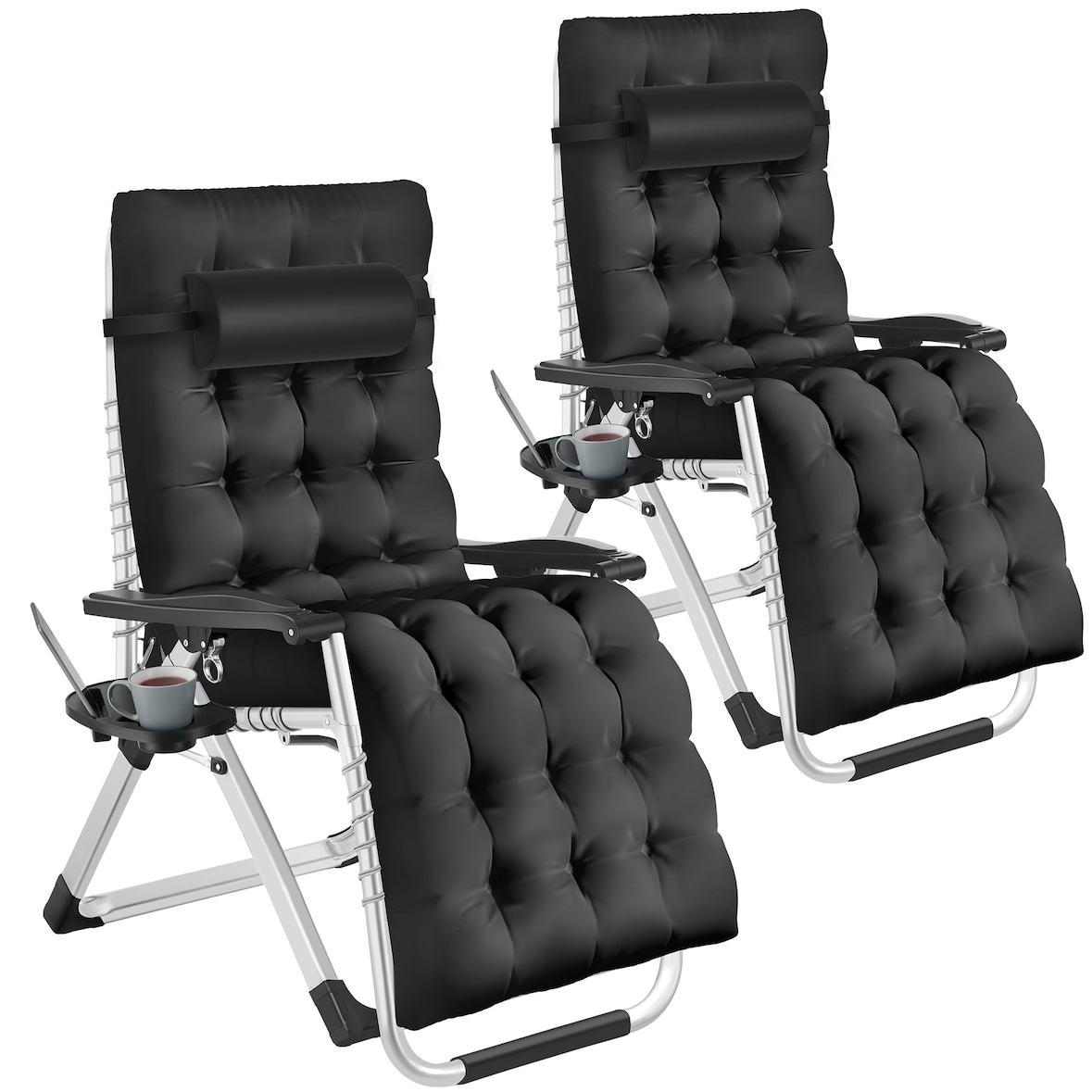 tectake Tumbona CLOUD plegable y ajustable sin escalas - Juego de 2 negro